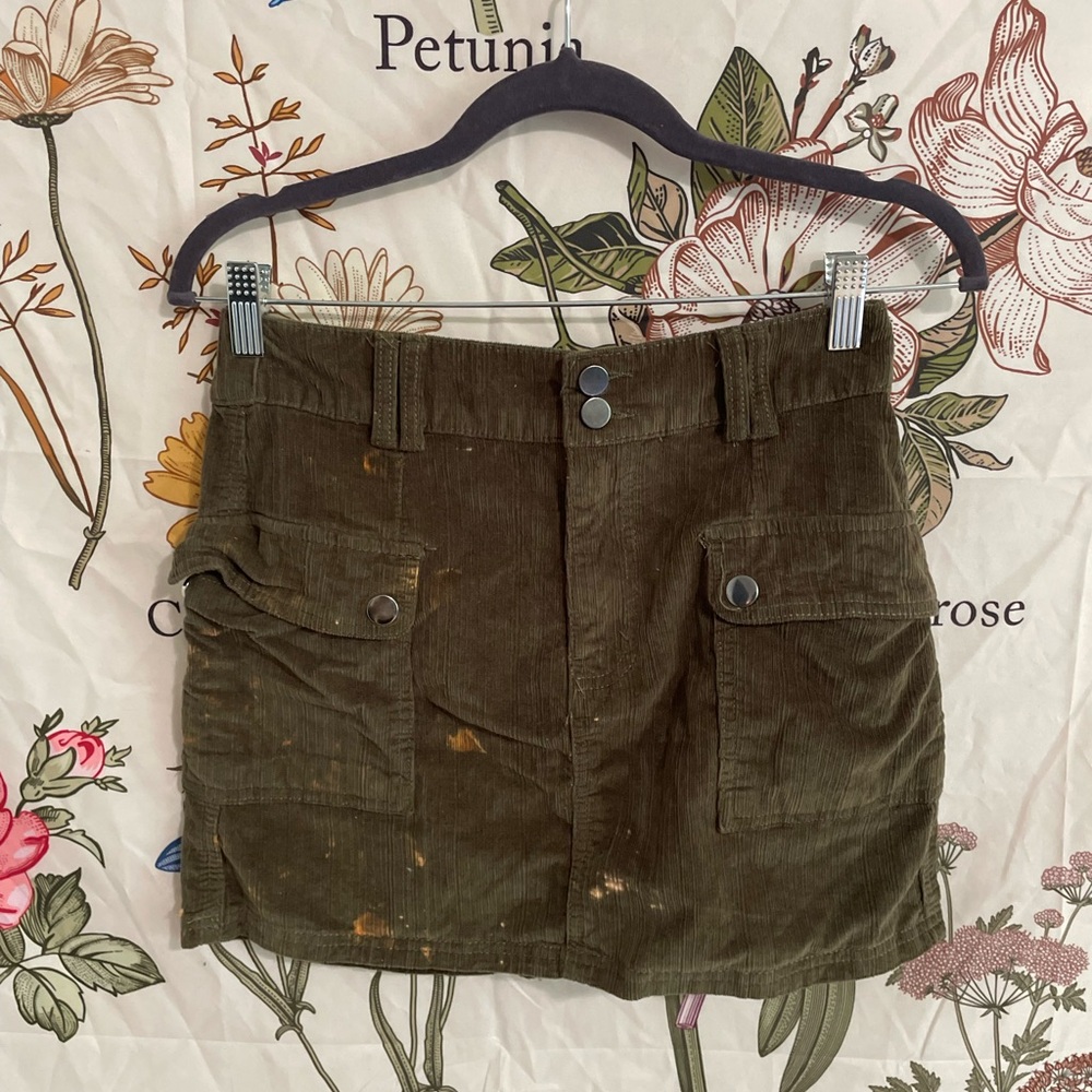No Boundaries Olive Corduroy Skirt